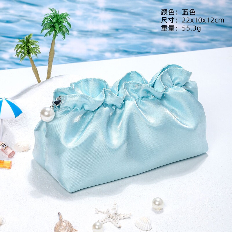 プリーツパール化粧品袋、大容量、高級感、高価値化粧品袋、女性用収納袋、トイレタリーバッグ、1個から|undefined