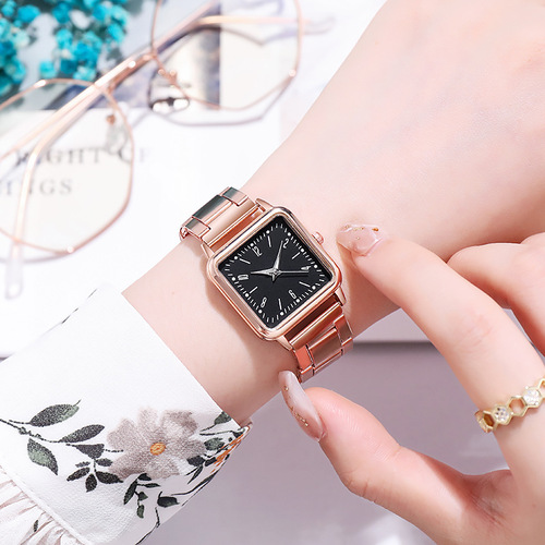 New Luminous Digital Watch Wish Cross-Border Version Elegant Women's Watch Steel Strap Small Square Factory