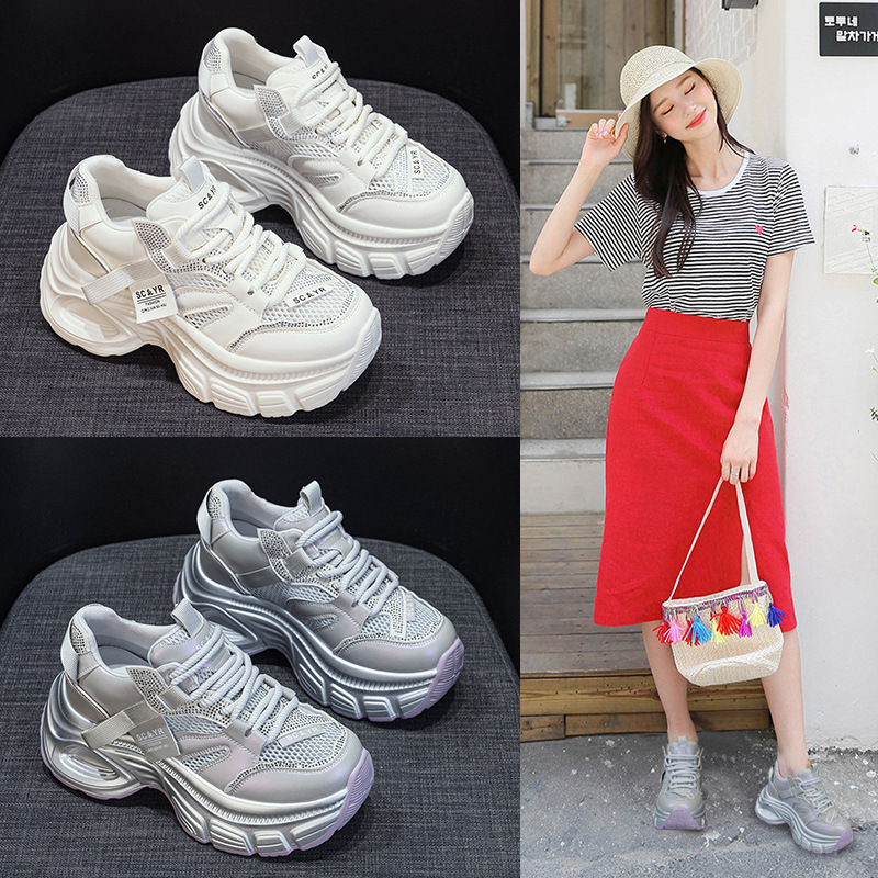 Giày sneaker chunky nữ đế dày độn cao bên trong phong cách thời trang mạng mới hè 2026 — M2831 màu tím, M2831 bạc, M 2831m màu