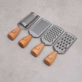 笑脸木柄不锈钢厨房小工具木柄削丝器大小多孔菜头器姜丝器刨丝器