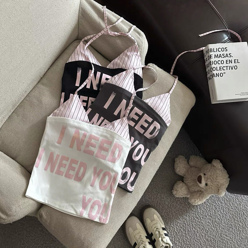 Summer New Style Pure Lust Sexy Letter Printed Tube Top Slimming Outer Wear Versatile Suspender All-In-One with Breast Pads