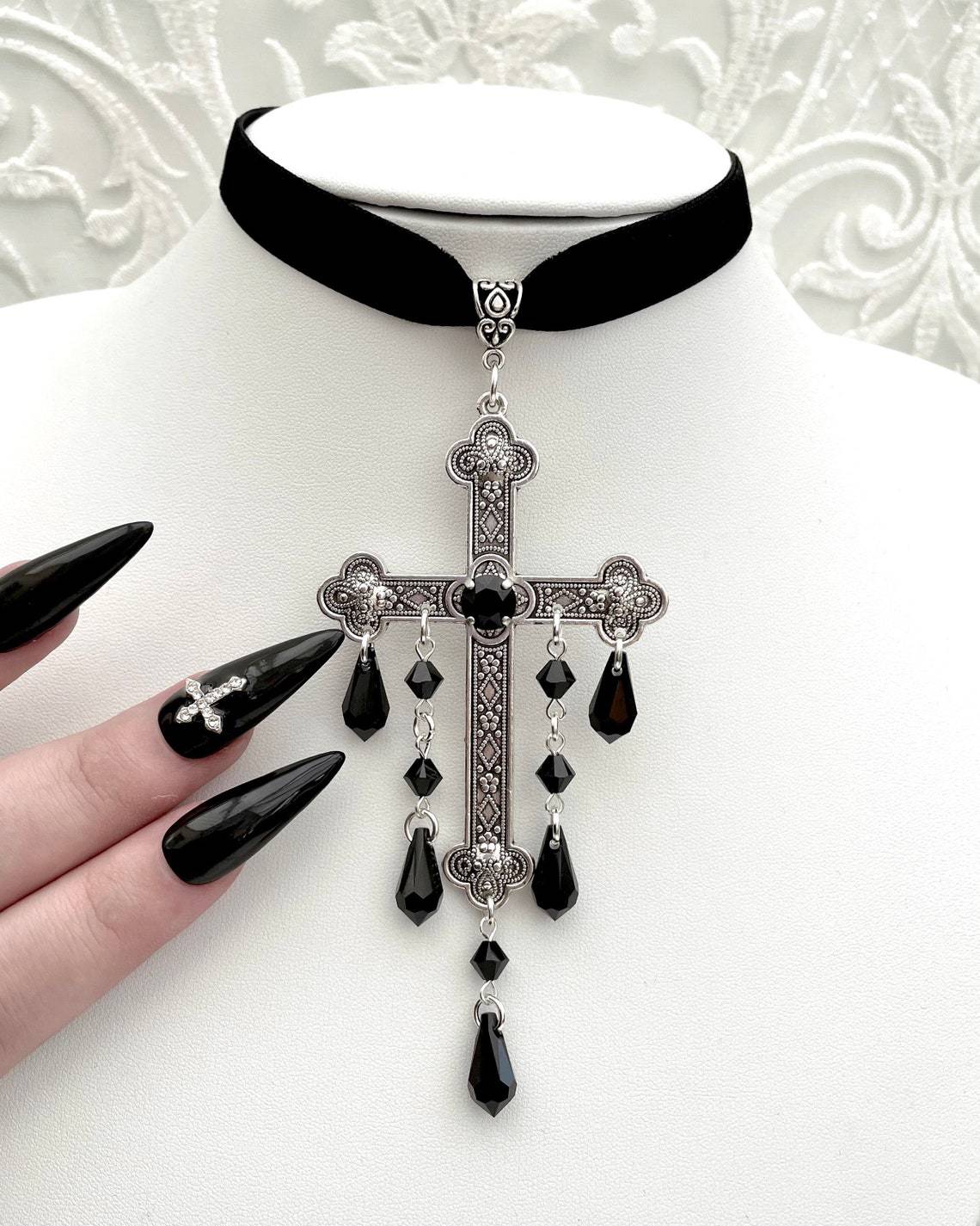 Comercio exterior transfronterizo gran cruz collar gótico vampiro plata Cruz colgante estrangulador collar gótico oscuro