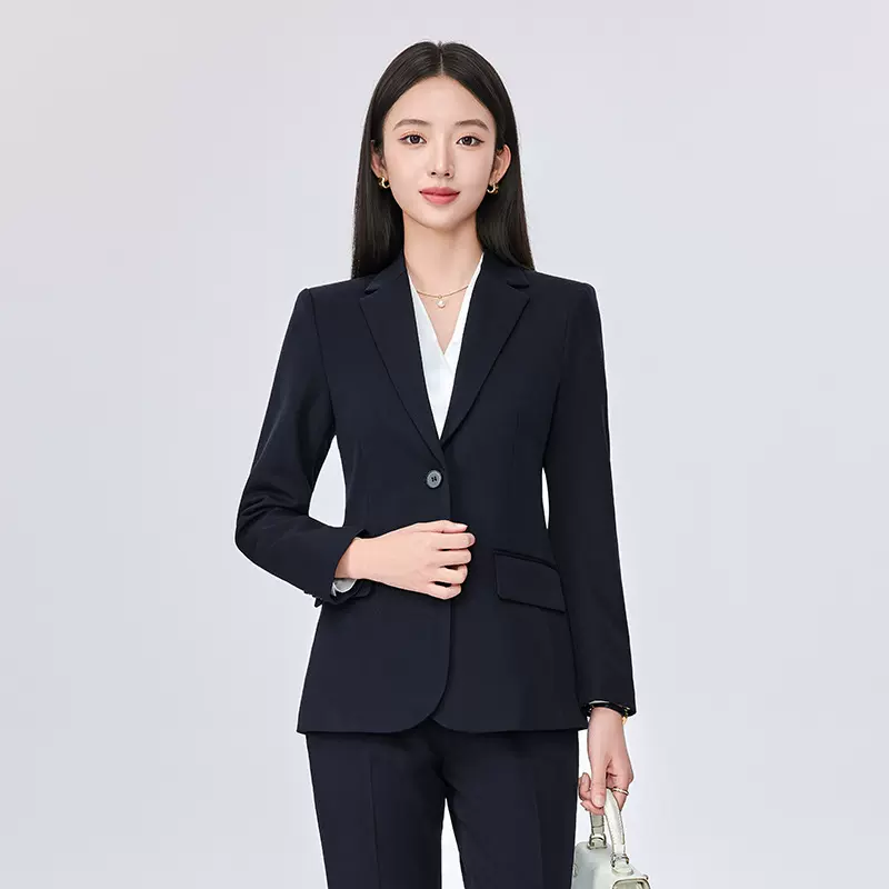 2025新款气质通勤藏青色2扣考公考法大学生艺考面试职业西装套装