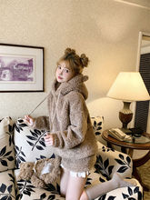 冬季新款奶系软妹套装小熊毛绒绒连帽卫衣外套显瘦花边半身短裙女