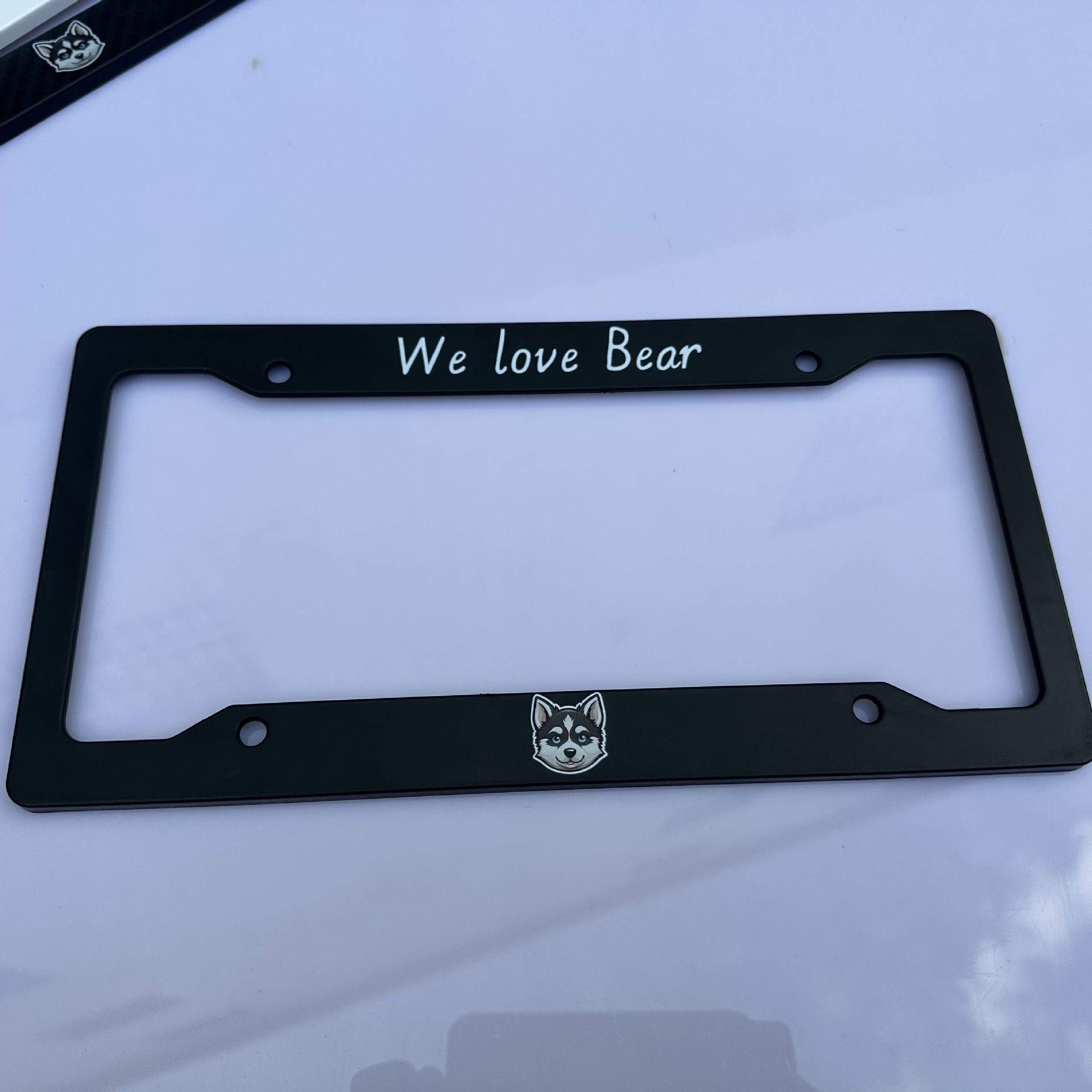 Cross-Border American Standard License Plate Frame Stainless Steel Anti-Falling Off We Love Bear Husky Pattern License Plate Holder
