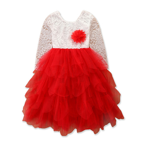 SAMGAMI BABY New Children's Formal Dress Princess Skirt for Girls, Lace Splicing Net Fabric Multi-Layer Net Dress