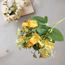 五叉胭脂玫仿真小花束 客厅餐桌装饰插花花束家居摆设假花玫瑰花