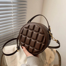 圓餅包韓國2021春夏新款時尚可愛趣味巧克力色圓形包網紅單肩包