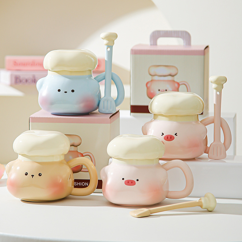 Doll cute cerámica taza de regalo de cumpleaños para chicas estudiantes regalo de mano pareja taza de cerámica con tapa