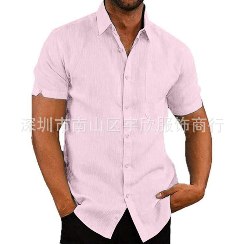 Camisa de lino para hombre, manga corta, con botones, de color liso, con solapa, éxito de ventas en Amazon y eBay en 2025.