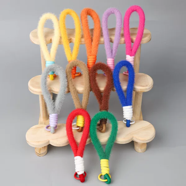 New Colorful Plush Lanyard Doll Pendant Short Rope Keychain Bag Phone Case Hanging Accessory Factory