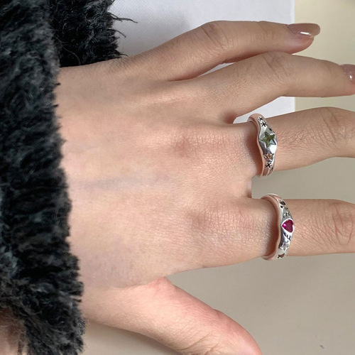 Niche retro design seven-color zircon ring women's hand accessories 2YK sweet and cool trendy opening adjustable ring