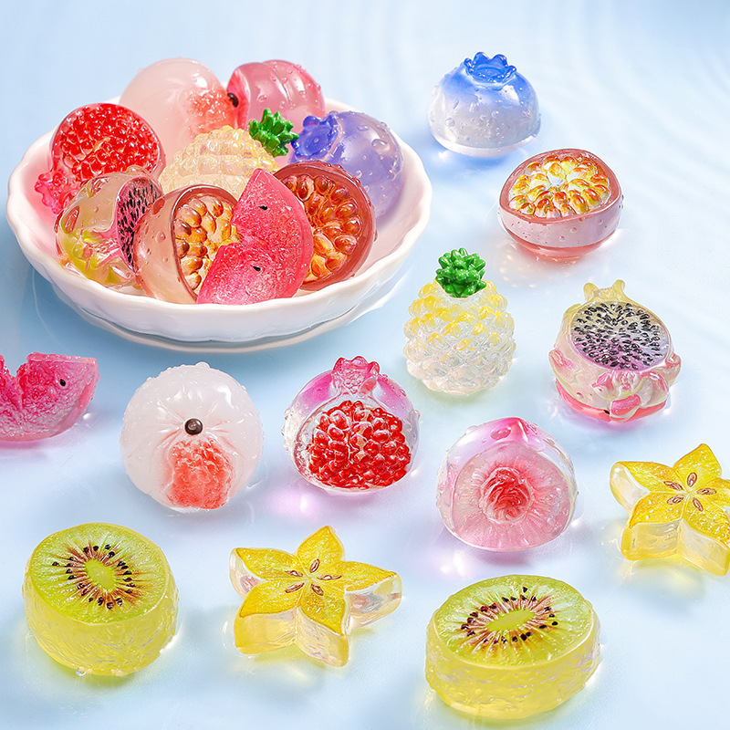 Simulated Lychee, Pomegranate, Pineapple, Peach Resin Ornaments DIY Micro-Landscape Resin Craft Fruit Mini Ornaments