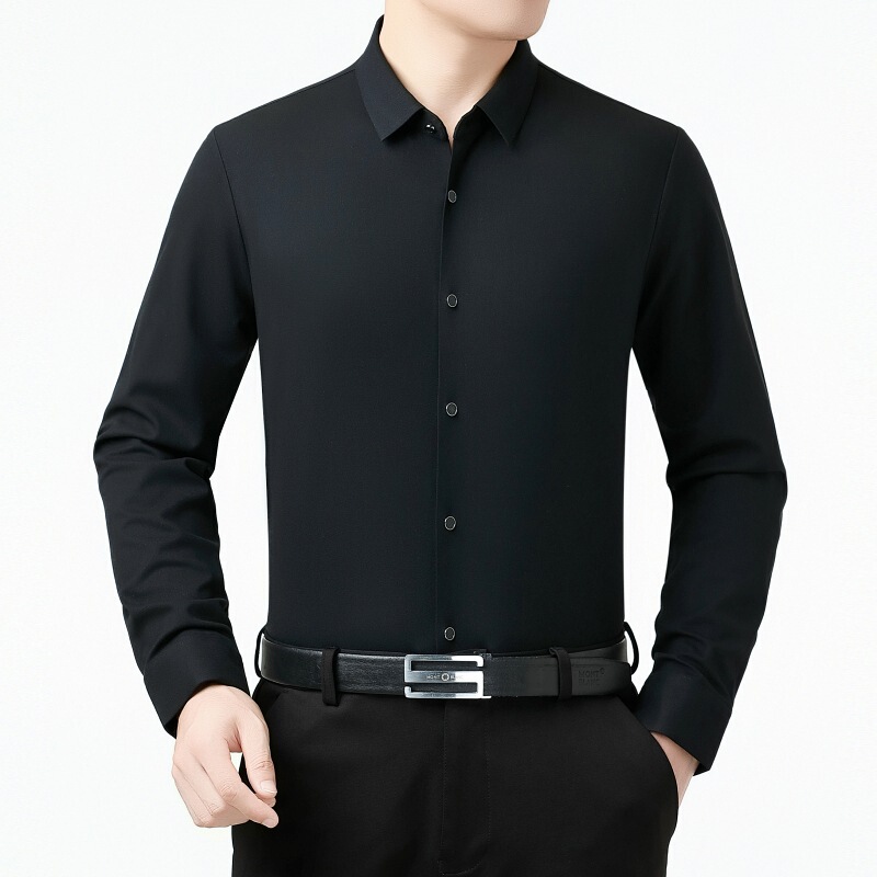 Light Luxury High-End Winter Shirt Men's Solid Color Business Casual No-Iron Anti-Wrinkle Thickened Warm Formal Men's Shirt