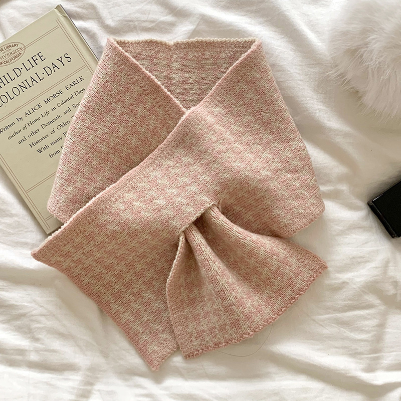 Buñuelo de punto de lana corto de invierno femenino coreano versátil pareja de protección de cuello grueso perezoso cruzado mil pajaros cuello