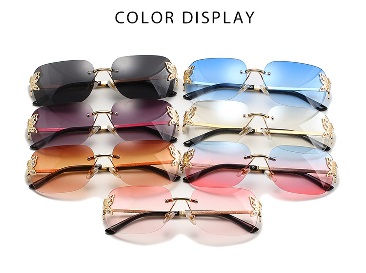 50g Weight Frameless Glasses Structure Sunglasses Classification PC, UV400 Protection Lens Material Square Glasses Style Travel Occasion Butterfly Pattern Women's Gender Simple Style, Classic Style Style Grey, Gold Color Simple Style Classic Style Butterfly PC UV400 Protection Square Frameless Women's Sunglasses 3