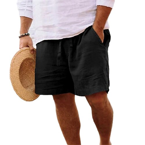 11-color European size men's summer cotton-linen drawstring loose straight-leg plain breathable daily beach casual pants