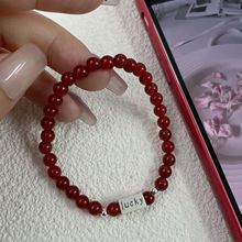 S925纯银字母LUCKY串珠手链女简约手工设计弹力绳款小众