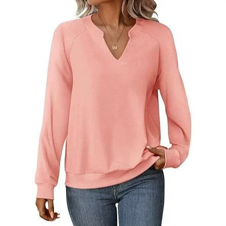 Cross-Border Amazon Women's Sweatshirt Long-Sleeved V-Neck Top Autumn Casual Lightweight Pullover Shirt 2026