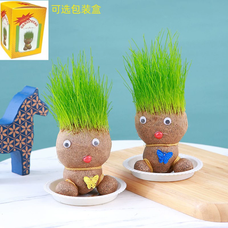 Кукла с травяной головой, креативное мини-зеленое растение, комнатное растение в горшке, детский маленький подарок, длинная травяная кукла