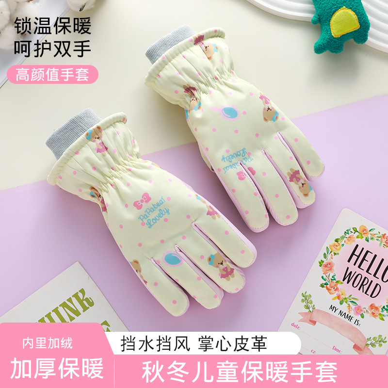 Guantes de esquí para niños de invierno para niños de temporada de ciclismo para niñas al aire libre de terciopelo grueso a prueba de salpicaduras a prueba de viento guantes fríos