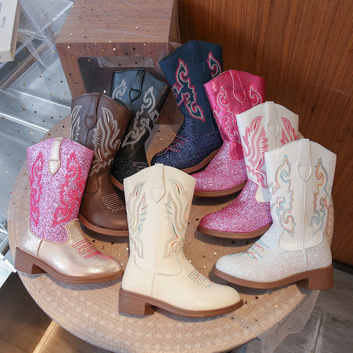 Princess Boots for Girls 2025 Autumn/Winter New Arrival Padded Warm Long Boots with Embroidered Western Design