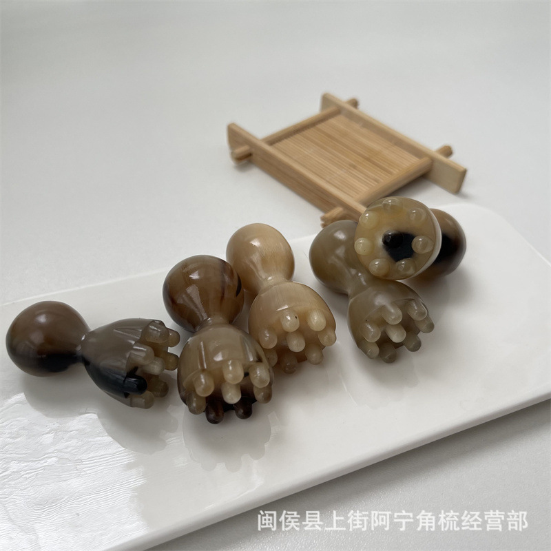 Horn Facial Massage Stick Lotus Pod Shape Hand Carved Guasha Tool for Face and Head overview