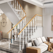 老人新款楼梯扶手护栏立柱庭院家用阳台室内铁艺立柱实木栏杆