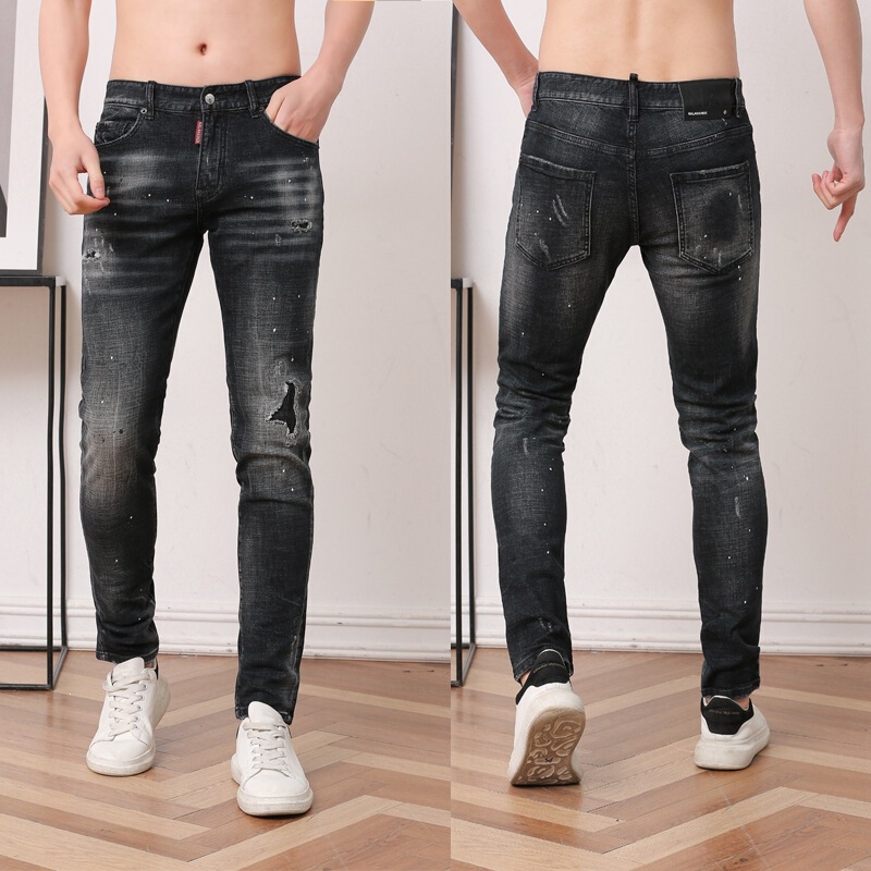 Cross-Border 2022 Spring Blue Stretch Washed Ripped Skinny Jeans for College Students Fashion D2 Men's Jeans Cross-Border 2022 Spring Blue Stretch Washed Ripped Skinny Jeans for College Students Fashion D2 Men's Jeans