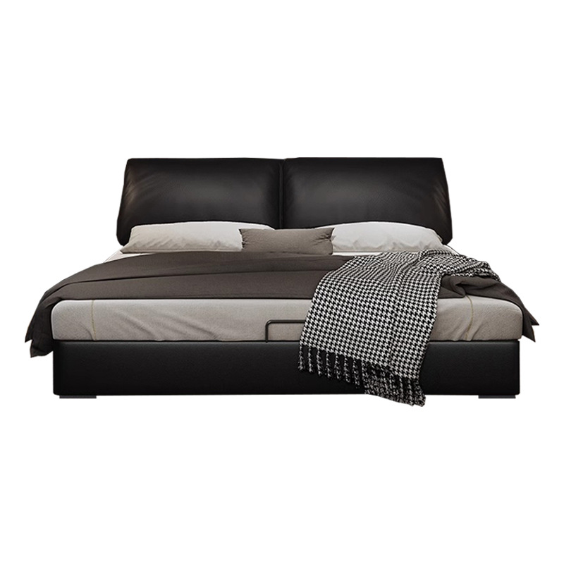 Cama de cuero, cama principal de cuero de vaca, cama de almacenamiento de tres extracciones, cama doble moderna y simple.