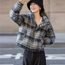 棉服女短款棉袄跨境立领批发格子外套2026棉衣小个子新款冬季