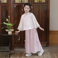 Hanfu Girhs Весенний и Осенний костюм Новая девочка Бессмертный национальный ветер Китайский костюм для детей Новый китайский костюм