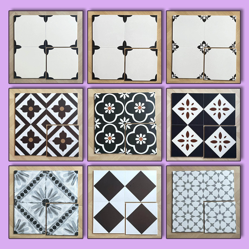 Black and White Tiles 300X300 Bathroom Toilet Tiles Retro Matte B&B Restaurant Shop Engineering Floor Tiles