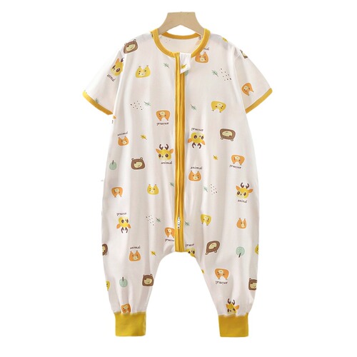 Summer children's cotton short-sleeved sleeping bag for men and girls, one-piece clothes, baby split leg climbing clothes, baby anti-kick quilt, home clothes