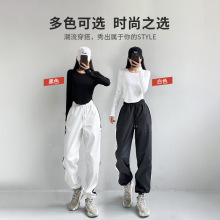 秋冬休闲短款修身弧形下摆长袖T恤打底衫女高级感圆领爵士舞上衣