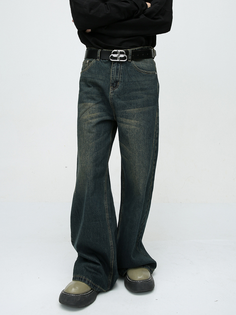 MTLClothes ropa de Hombre | 2023 otoño nuevo americano retro nostálgico lavado recto drapeado jeans moda