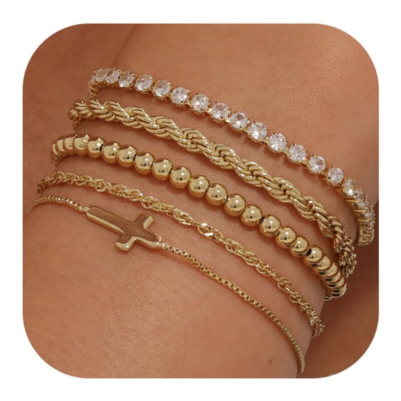European and American Cross-Border Hot-Selling Stackable Gold Bracelets Personalized Initial Bracelets Cuban Chain Jewelry Sets