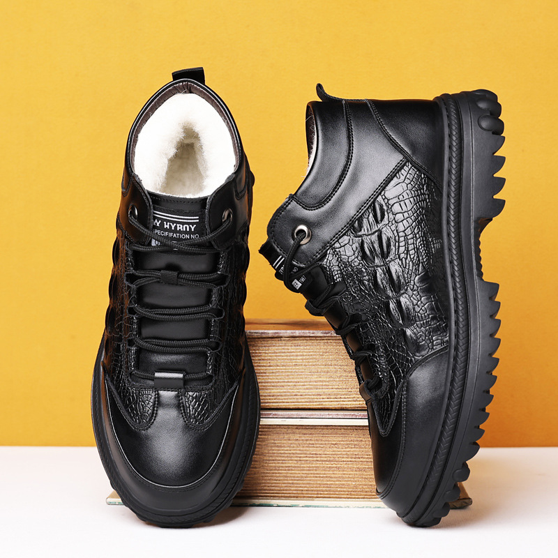 Full cowhide ~ genuine leather cotton shoes men's winter fleece-lined thickened dad shoes non-slip middle-aged and elderly warm wool leather shoes