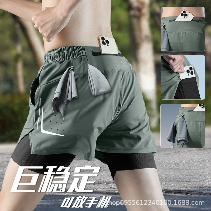 Men's Sports Shorts for Running, New Summer Style, Professional, Can Hold Mobile Phone, Training, Quick-Drying Three-Point Pants, Lined Pants