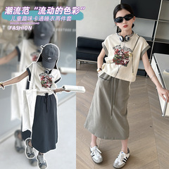 女童夏裝短袖2024新款洋氣兒童夏季連衣裙大童夏款休閒半身裙套裝