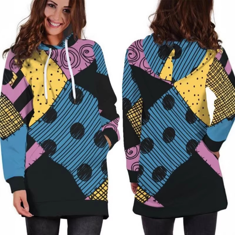 2023 Cross-Border Autumn and Winter Trendy Christmas Print Fashion Loose Hooded Pullover Women's Sweatshirt Dress 2023 Cross-Border Autumn and Winter Trendy Christmas Print Fashion Loose Hooded Pullover Women's Sweatshirt Dress