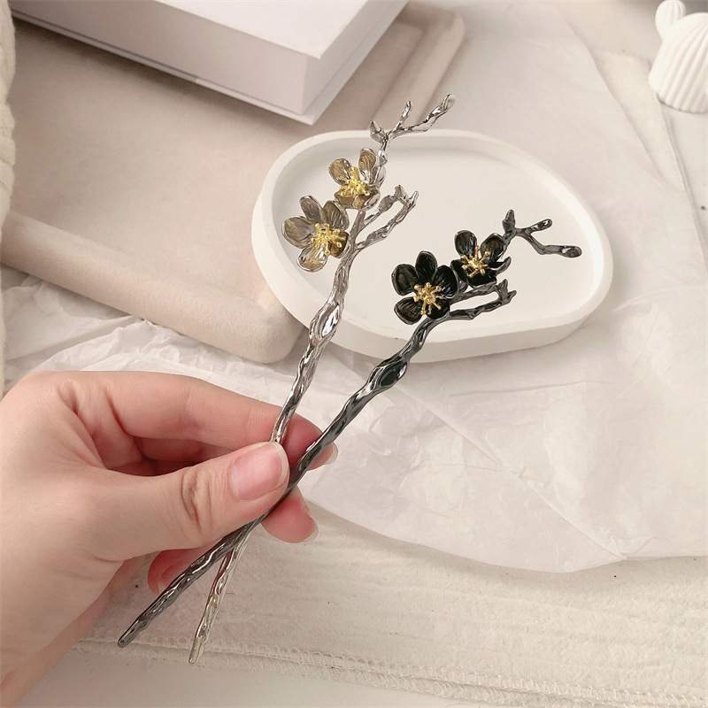 Nuevo estilo chino para el cabello para mujeres pinzas de cabello de ciruela metálicas pinzas de cabello de alta sensibilidad pinzas de cabello de nicho simple pinzas de cabello joyas de estilo antiguo