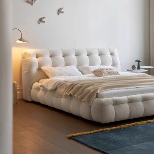 French Marshmallow Fabric Bed Modern Simple Cream Style Master Bedroom Large Bed Cashmere Double Bed Light Luxury Wedding Bed