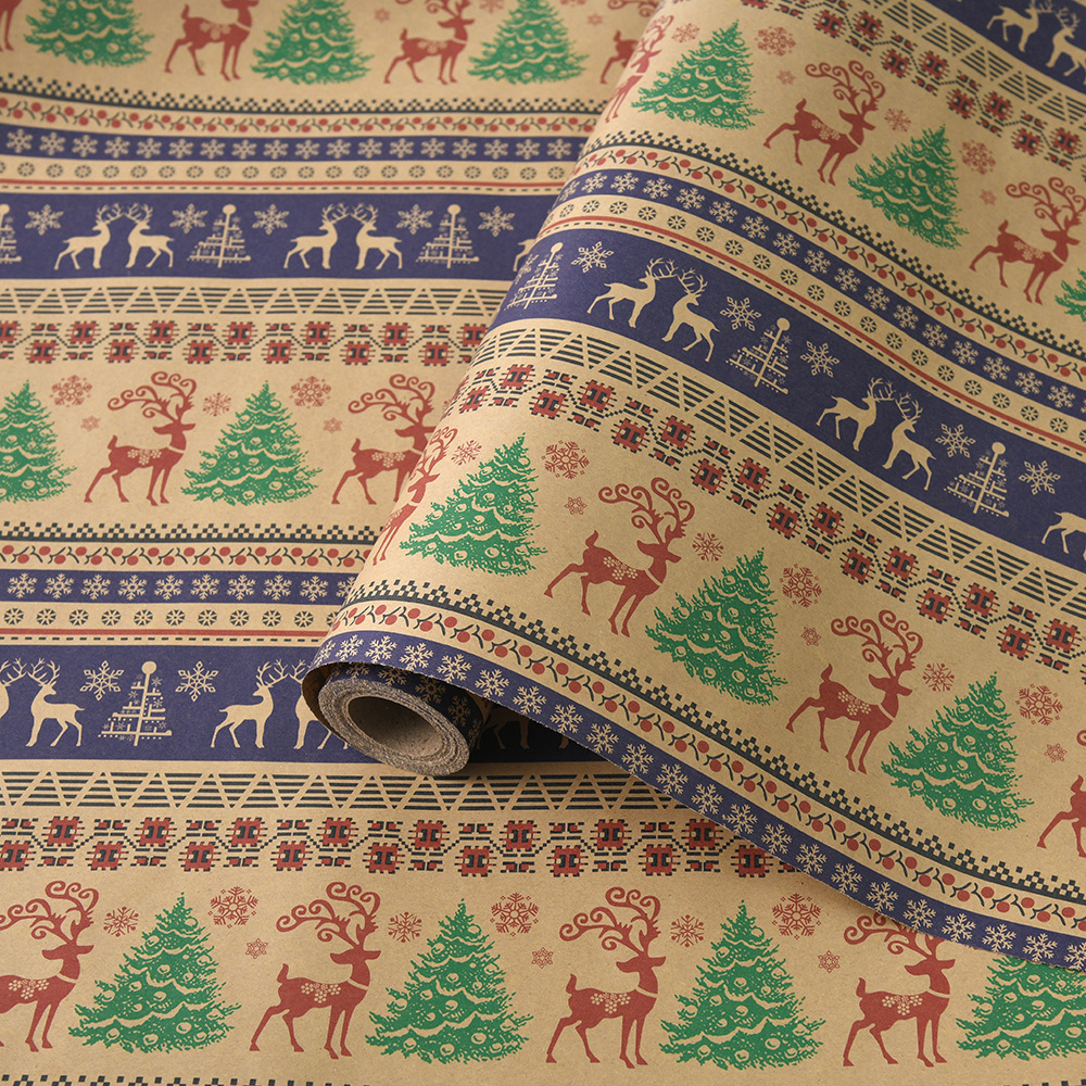 Venta caliente transfronteriza, rollo de gran tamaño, papel de regalo de Navidad, papel kraft retro, papel de regalo de Navidad, papel de regalo