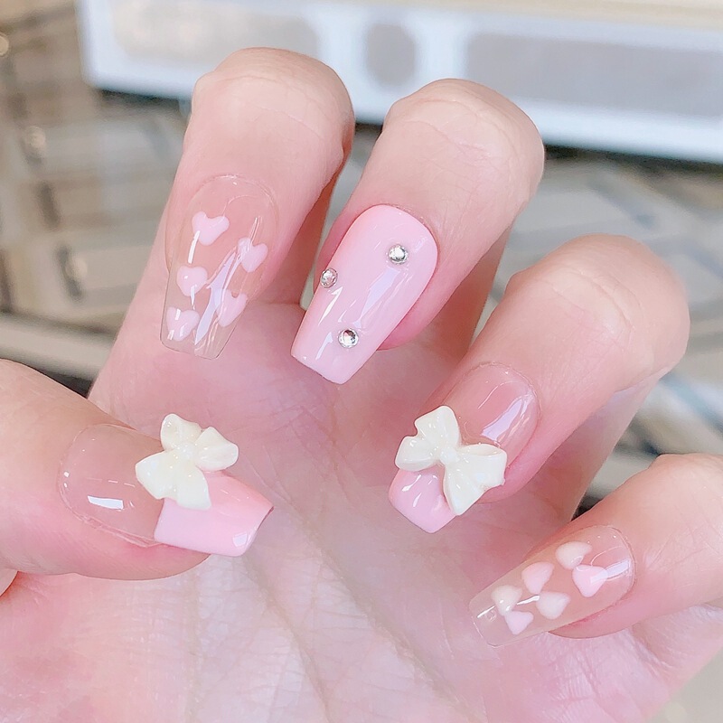 Purely Handmade Wearable Manicure Patches for Whitening Girly Powder Removable Nails Finished Fake Nails ins Nail Stickers