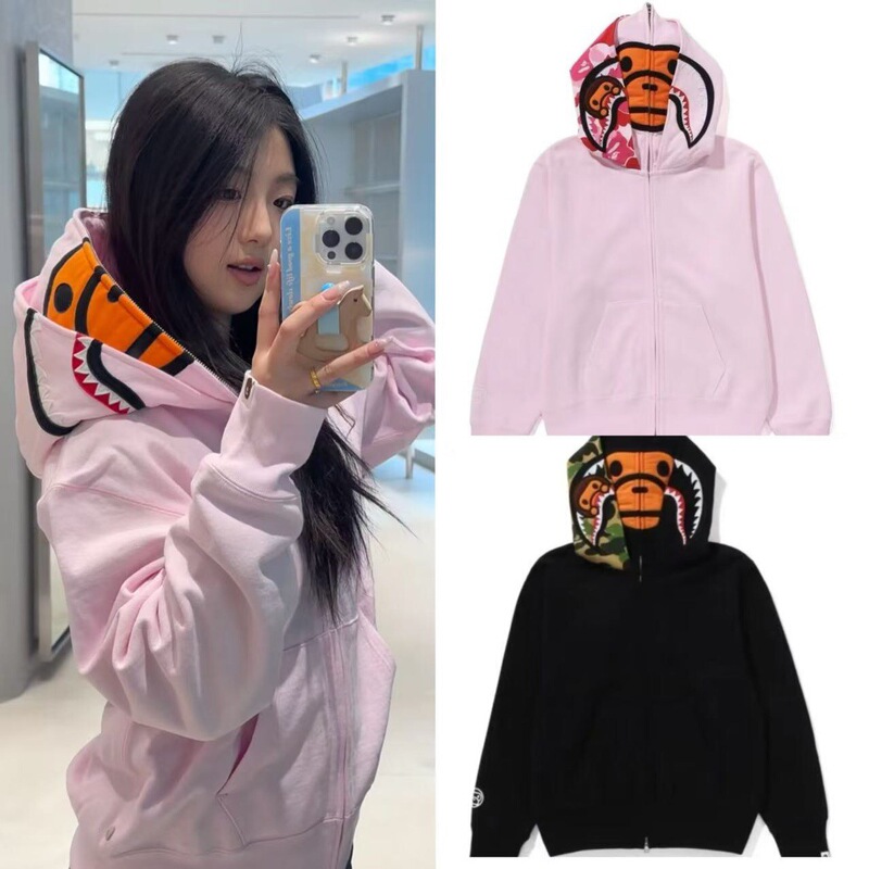 High-Quality Cross-Border Japanese Bape Classic Camouflage Shark Ape Head Monkey Head Double Hood Sweatshirt Zipper Jacket for Men and Women