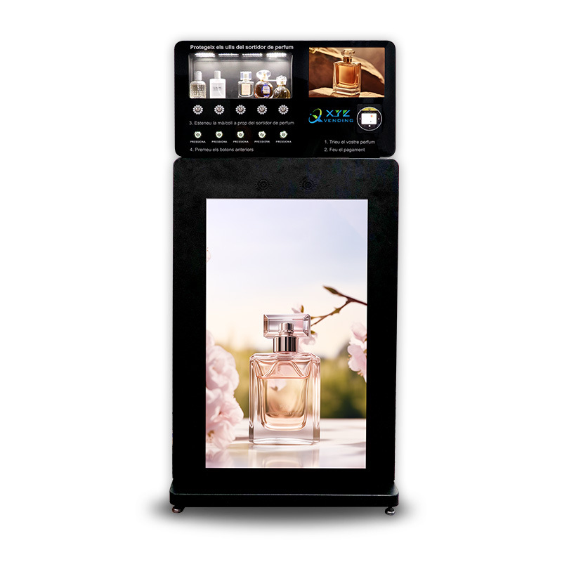 Gabinete de venta de autoservicio de spray automático extranjero, máquina expendedora de perfumes pequeños de IA inteligente, máquina expendedora inteligente vertical no tripulada