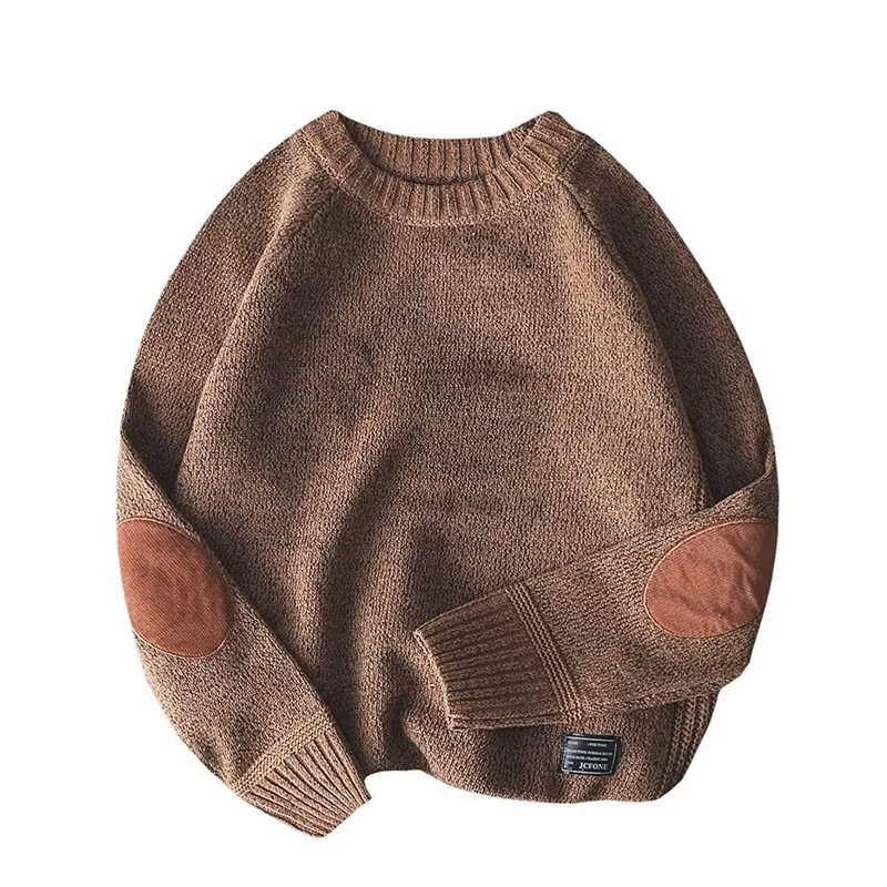 Men's Knitted Patchwork Sweater Round Neck Retro Style Jumper_voghion.com