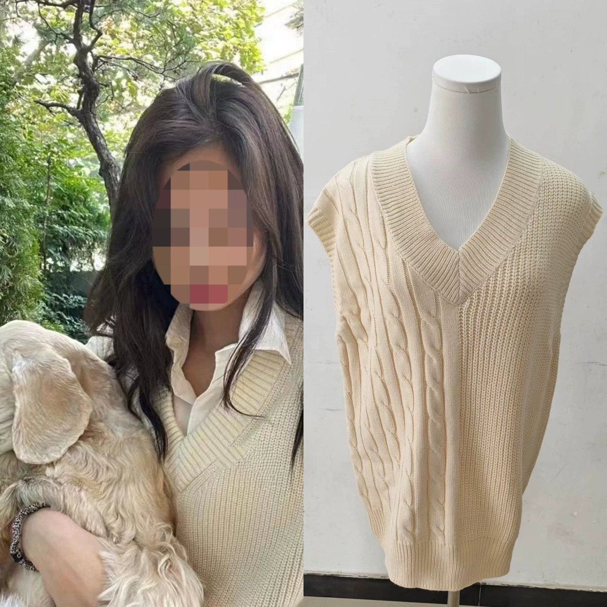Jin Zhini Jennie с корейским бежевым трикотажным жилетом средней длины с V-образным вырезом, Женская осенне-зимняя мода 21