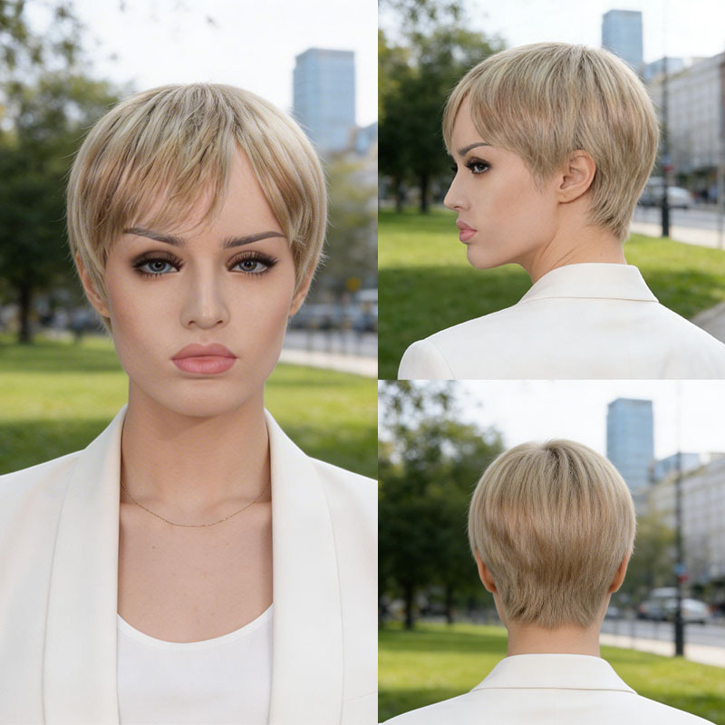 European and American Cross-Border Wigs, Women's Short Wigs, Machine-Made Synthetic Fiber Stylish Short Hair Wigs with Side Bangs, Wholesale European and American Cross-Border Wigs, Women's Short Wigs, Machine-Made Synthetic Fiber Stylish Short Hair Wigs with Side Bangs, Wholesale